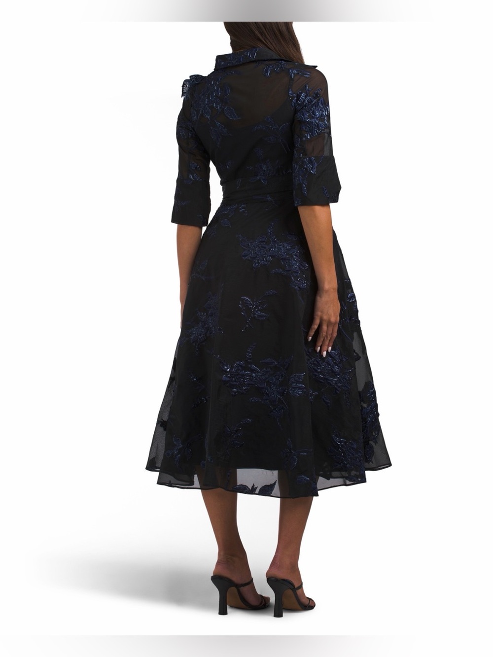 RENE BY RENE RUIZ elbow sleeve jacquard tea-length shirt gown - Picture 2 of 2